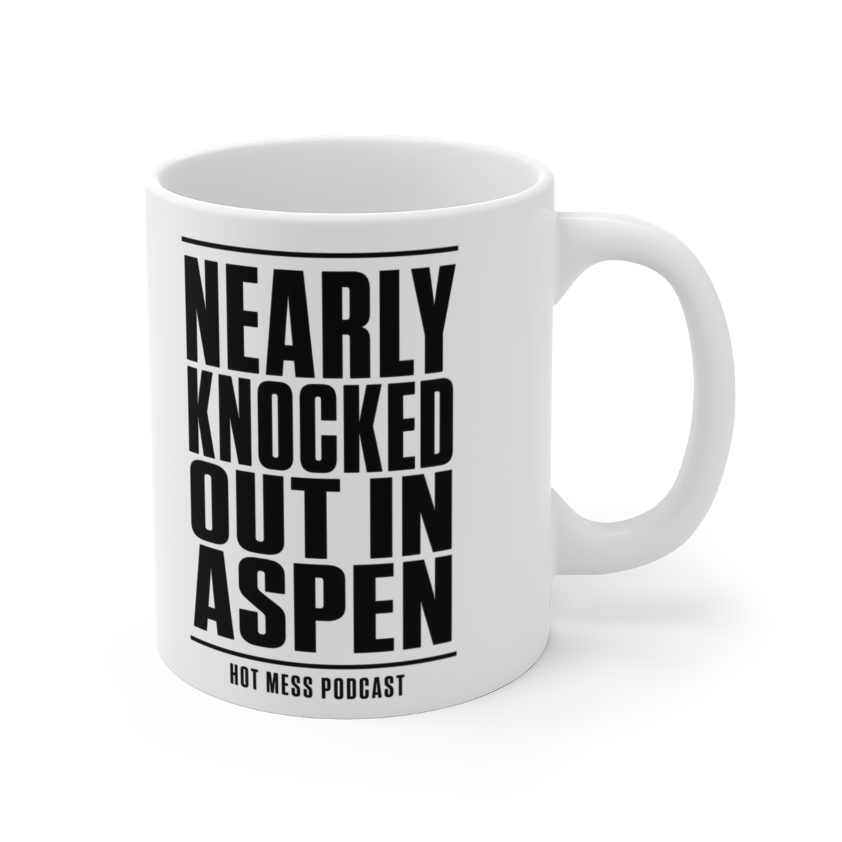 Ashtin Earle "Nearly Knocked Out in Aspen" White Mug