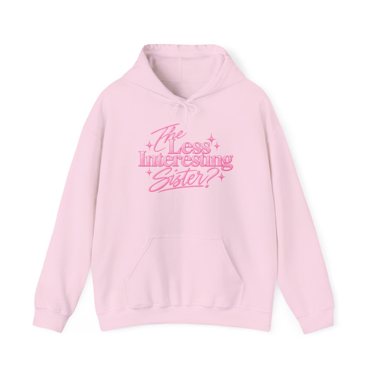 The Least Interesting Sister Hoodie | Pink Retro Script, Sister Quote | Ashtin Earl Merch - alternate angle 4, merchandise
