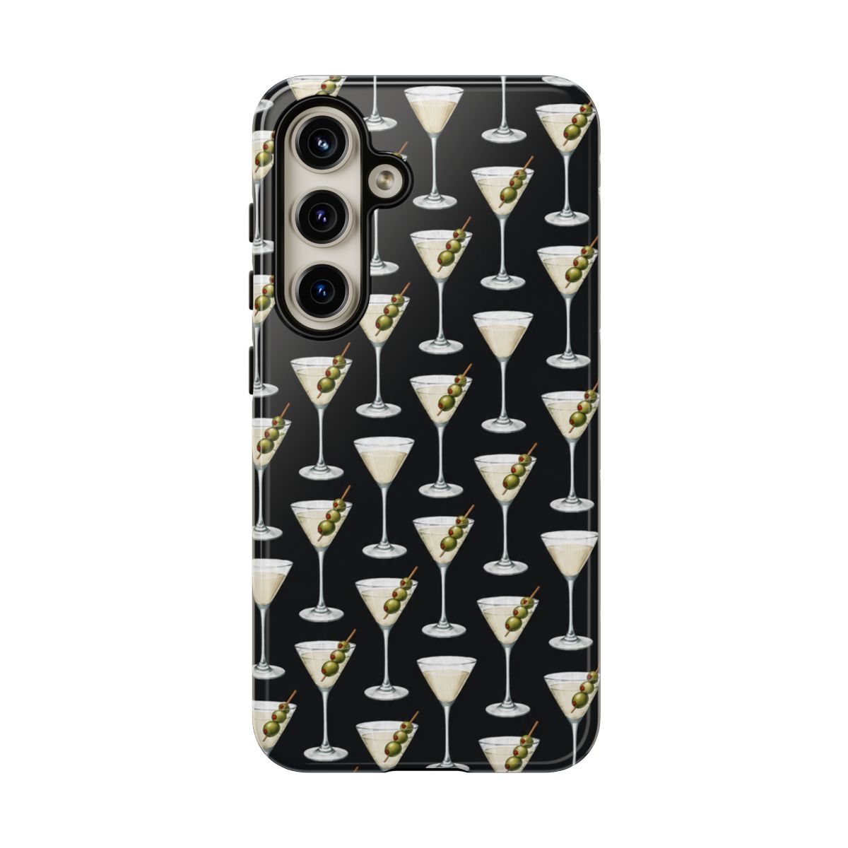 Martini Olive Pattern phone case | Cocktail Glasses, Black Background | Ashtin Earl Merch - Official Phone Cases merchandise