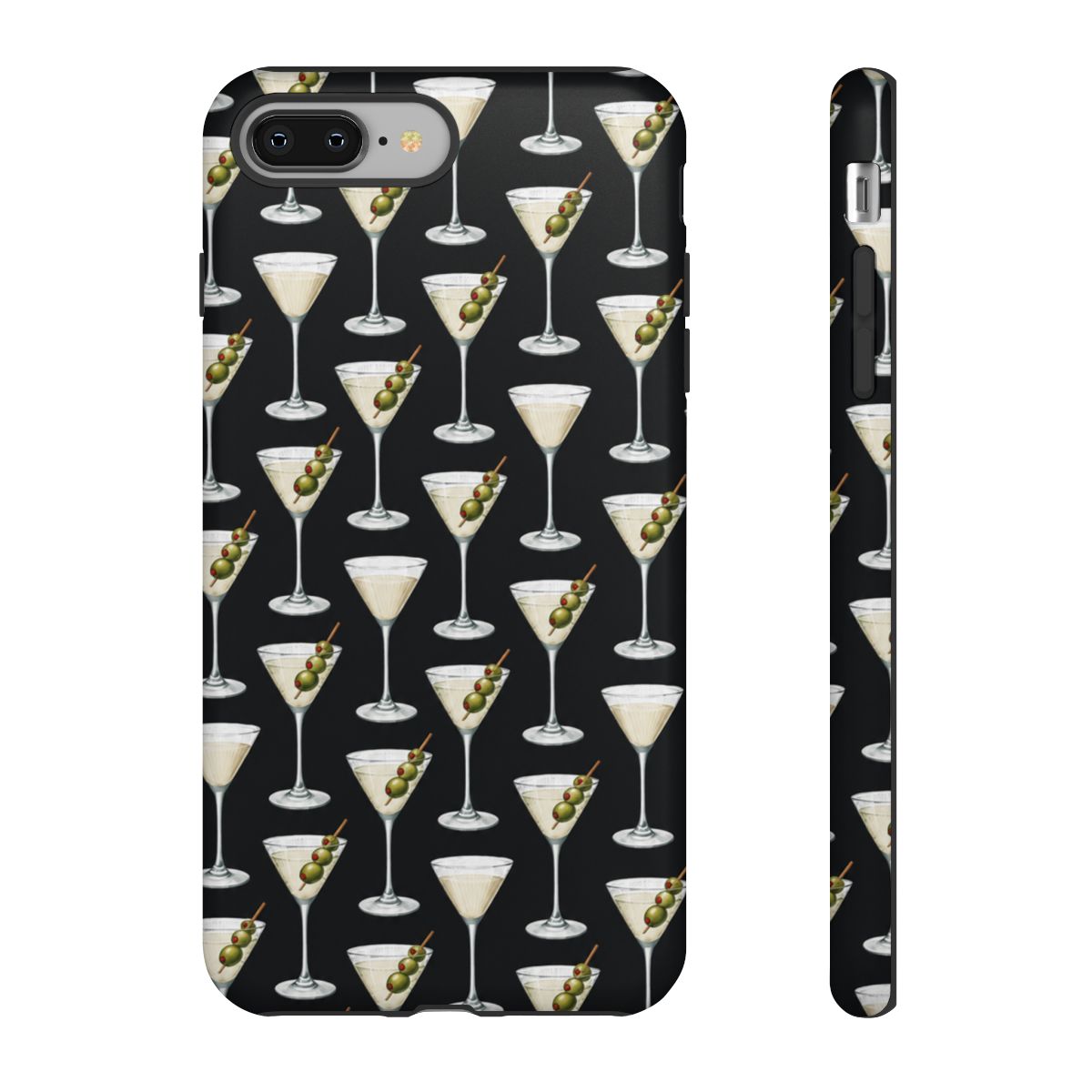 Martini Olive Pattern phone case | Cocktail Glasses, Black Background | Ashtin Earl Merch - alternate angle 4, merchandise