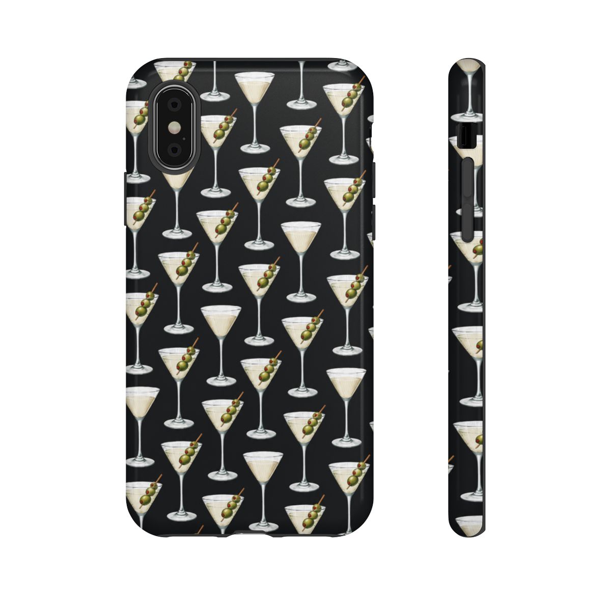 Martini Olive Pattern phone case | Cocktail Glasses, Black Background | Ashtin Earl Merch - alternate angle 5, merchandise